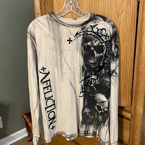 Affliction medium long sleeve beige and black design shirt